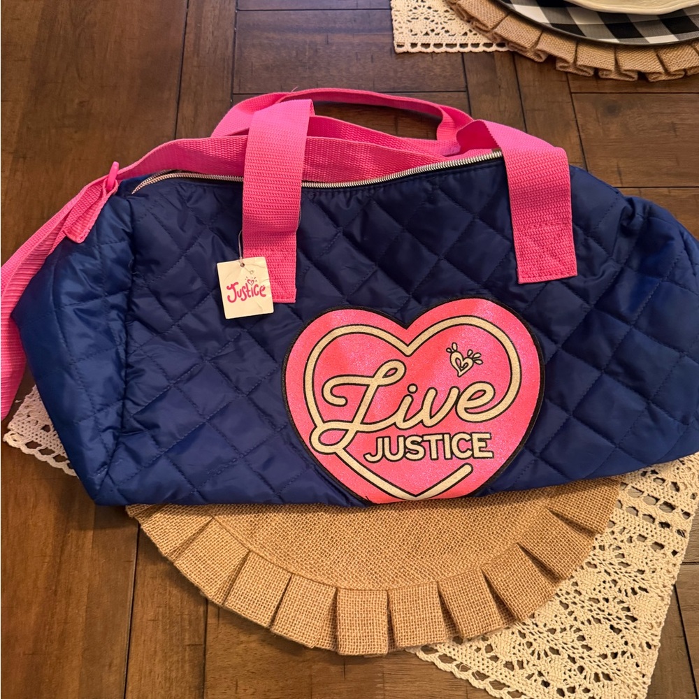 Justice Quilted Travel Bag in Blue and Pink